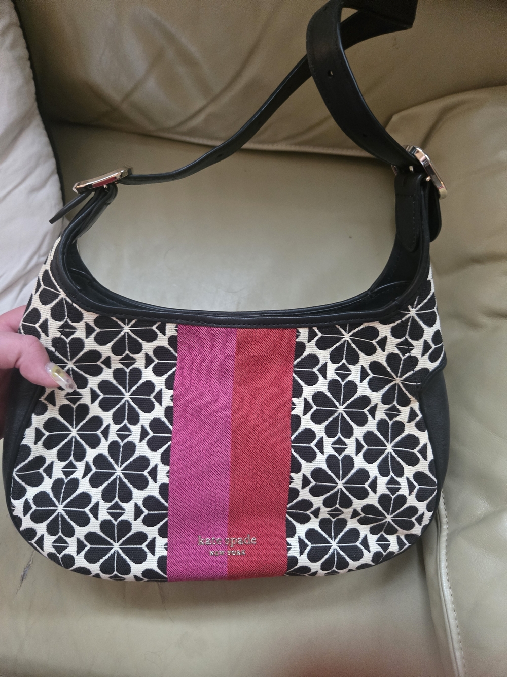 kate spade Black, Cream & Pink Floral Stripe Shoulder Bag